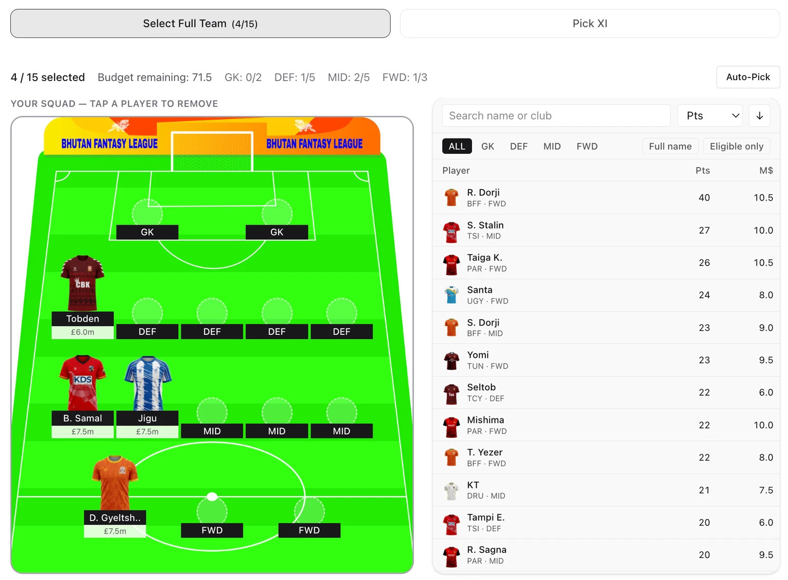 Squad Builder screenshot